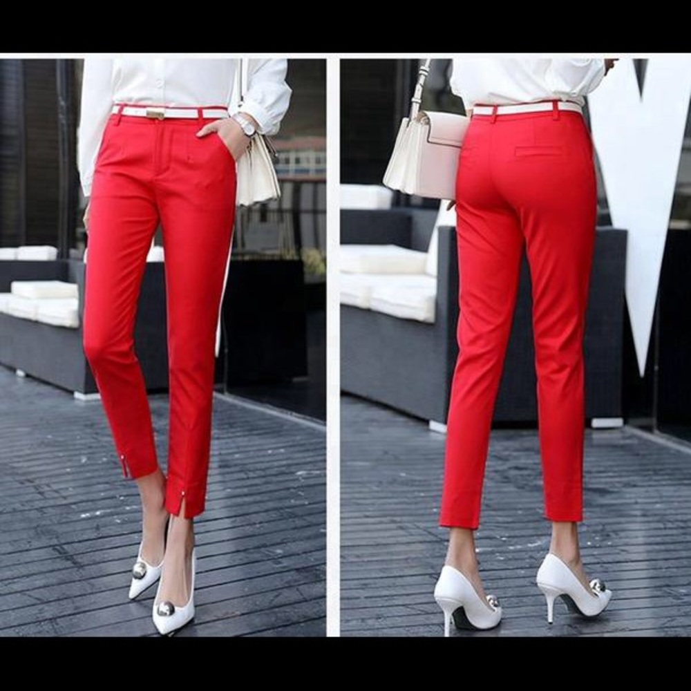 red business casual cropped stretch pants/trousers